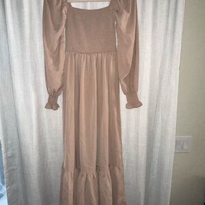 SHEIN Tan Long Sleeve Maxi Dress